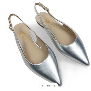 Vera Slingback Flat in Silver Leather size 9 NWT